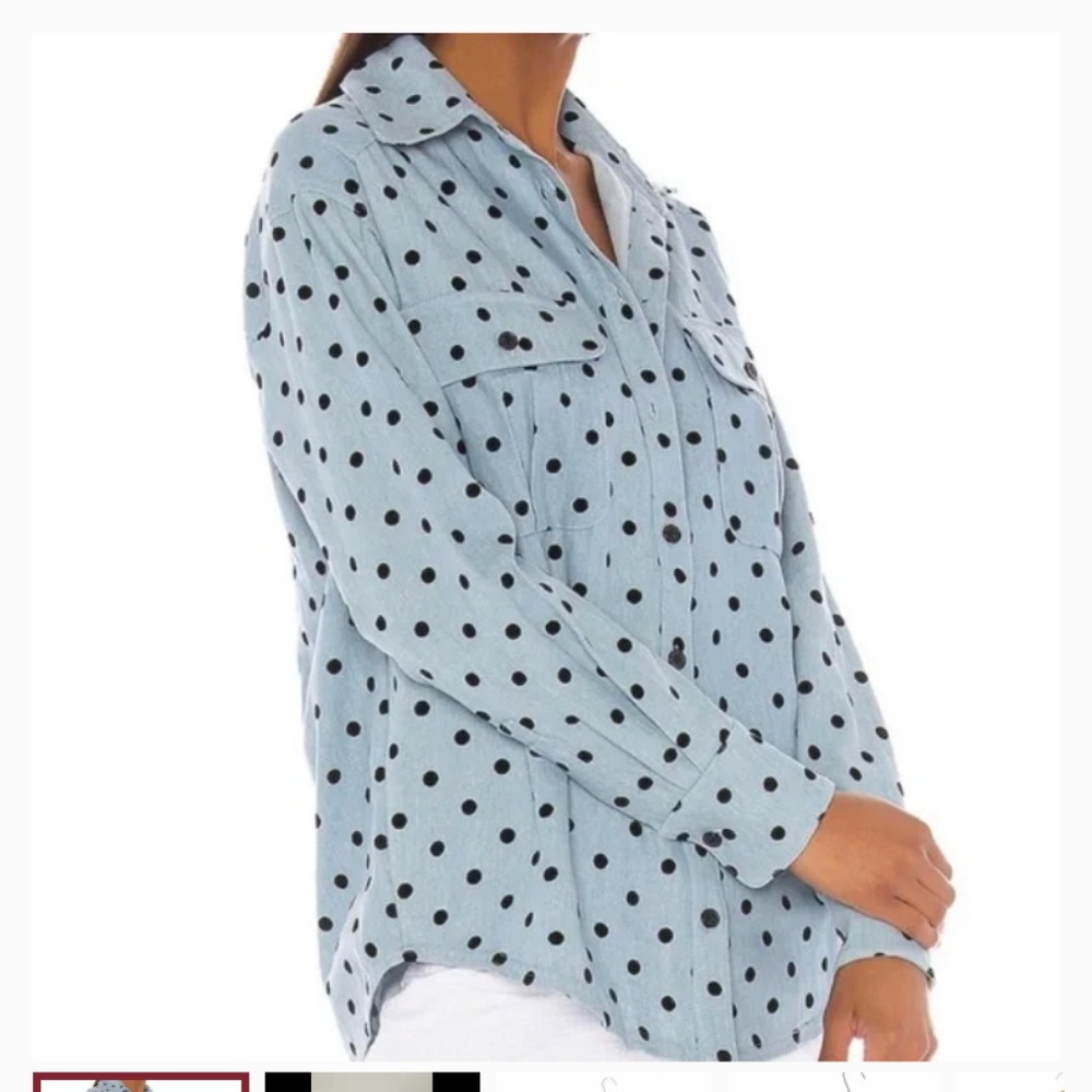 LPA the label Candace polka dot chambray button down top. NWT. Retail 158